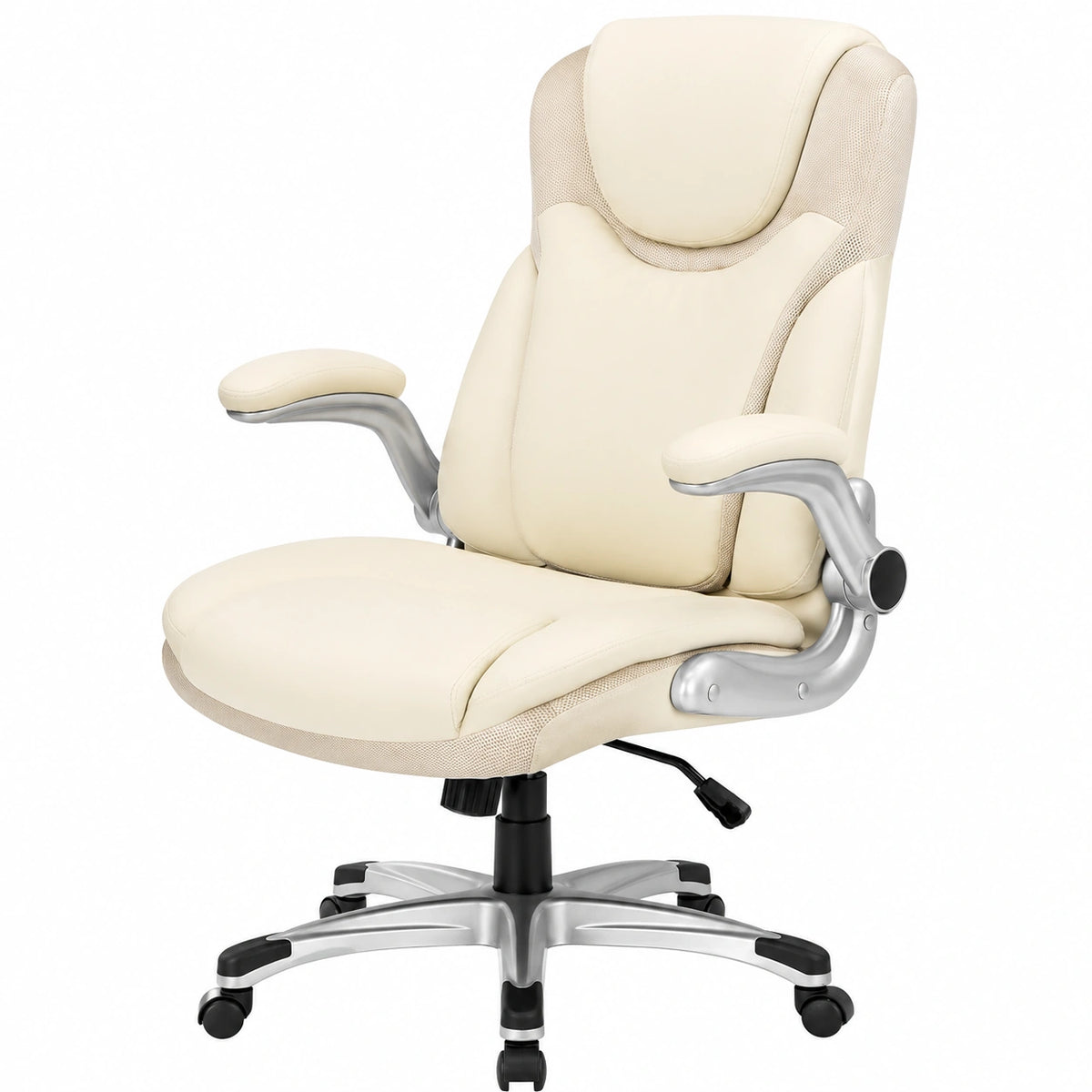 Bureau, à bascule, pliable, pivotant, en cuir, coloris beige, pour l’espace de travail