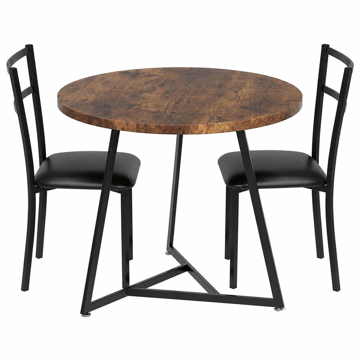 Table à manger, en cuir, avec 2 chaises, rembourré, coloris brun, 2 places, pour la salle à manger
