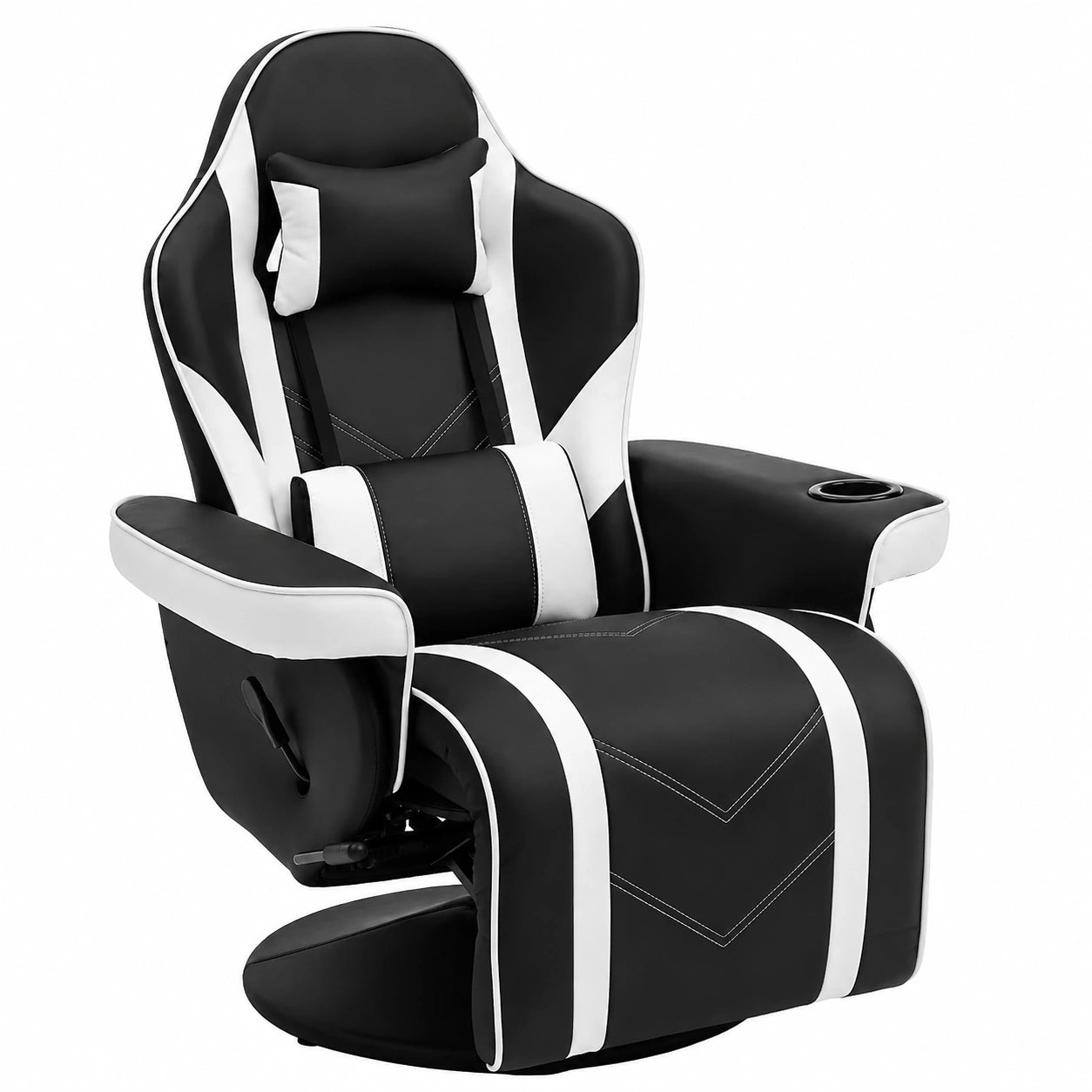Fauteuil, avec porte-gobelet, réglable, en cuir, coloris blanc, pour le salon ou la chambre