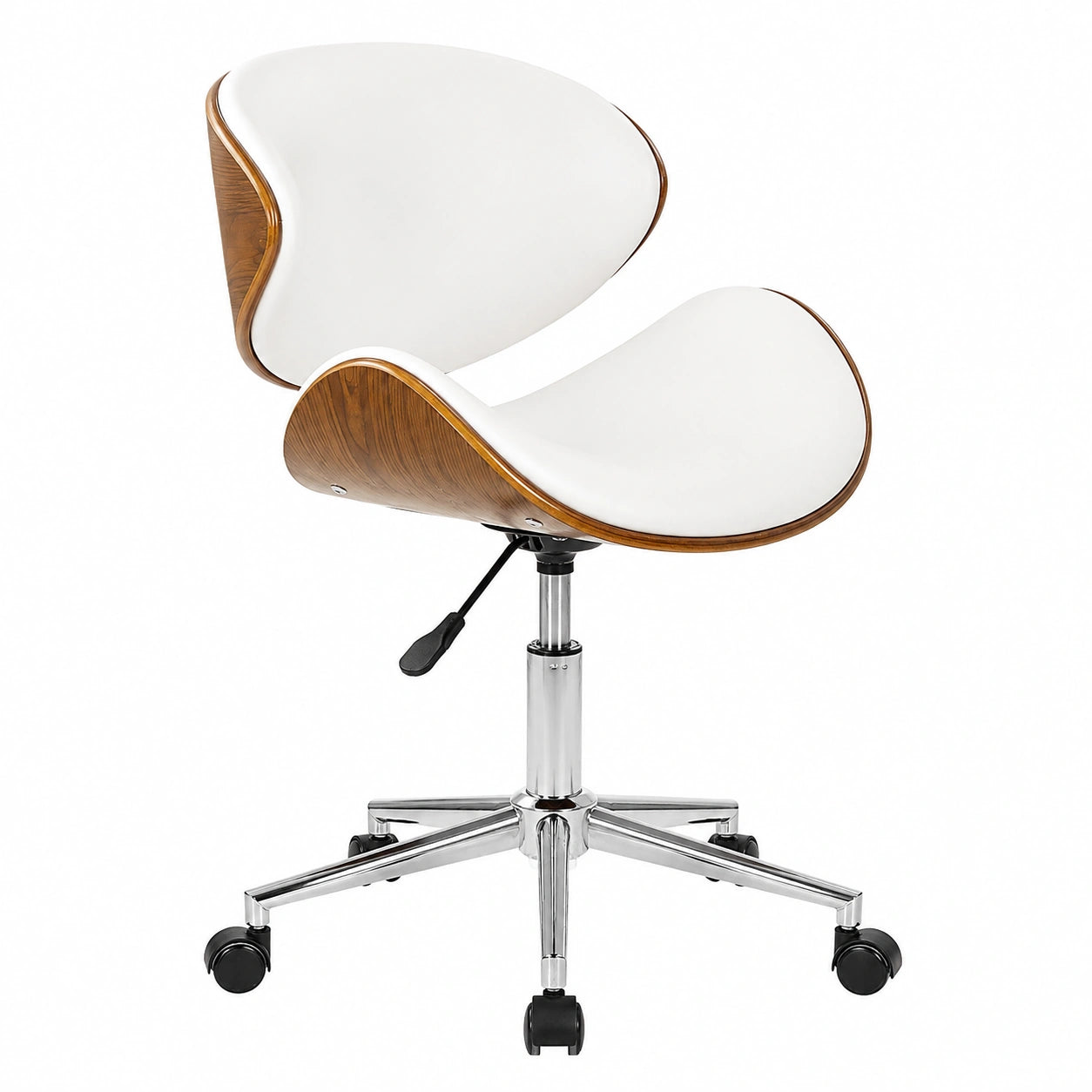 Bureau, en métal et cuir, réglable, sur roulettes, coloris blanc, pour l’espace de travail