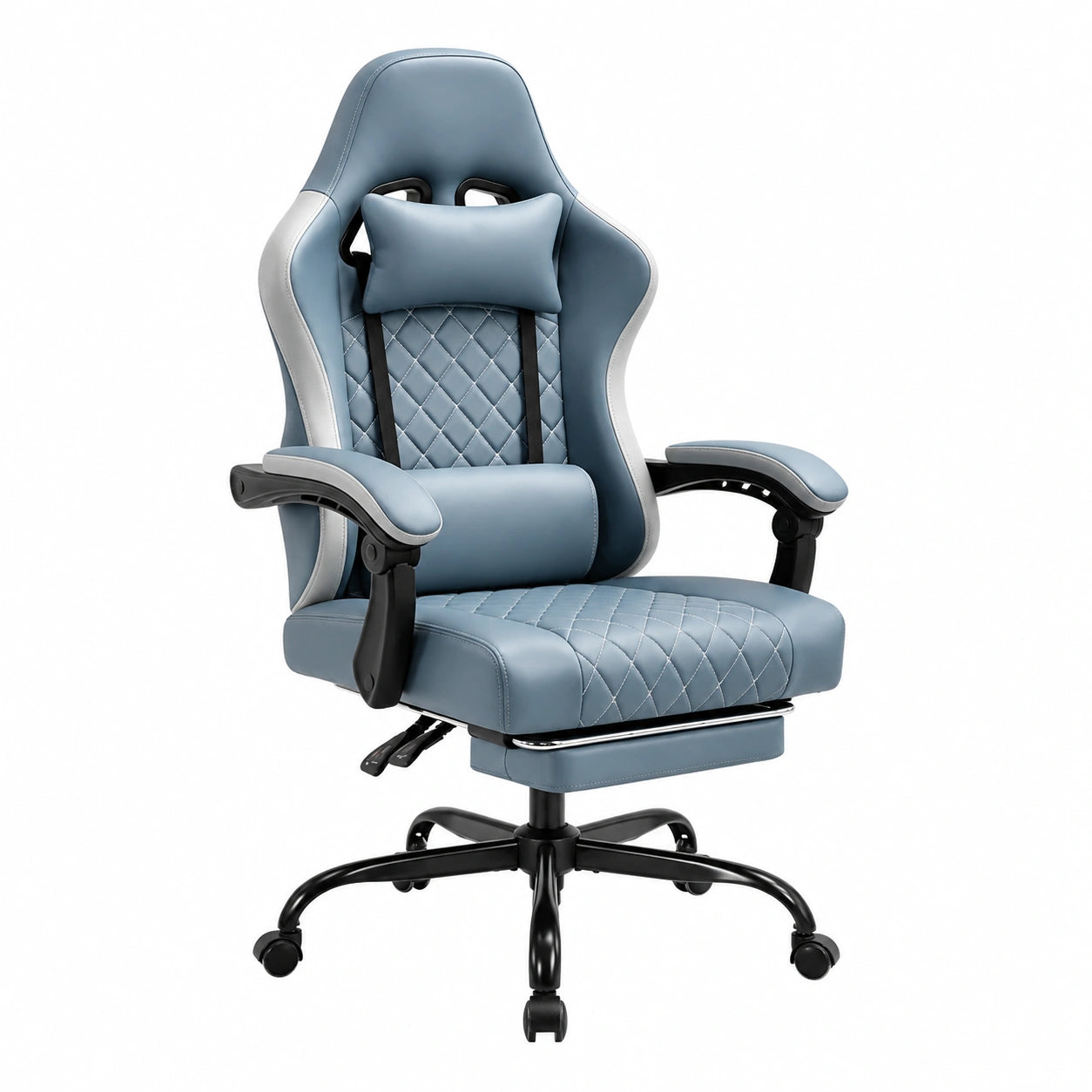 Bureau, pivotant, réglable, en cuir, coloris blanc et bleu, pour l’espace de travail
