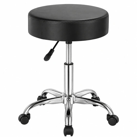 Chaise, en cuir, pivotant, réglable, sur roulettes, coloris noir, pour la salle à manger ou la cuisine