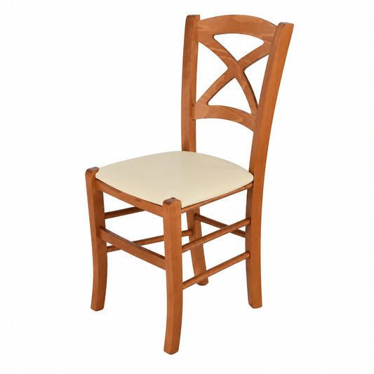 Chaise, rembourré, en cuir, coloris ivoire, pour la salle à manger ou la cuisine