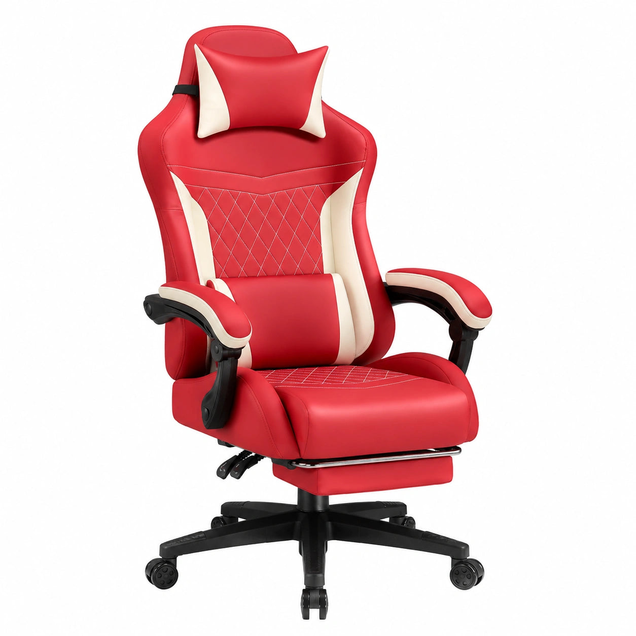 Chaise de bureau, en similicuir et cuir, coloris rouge, pour l’espace de travail