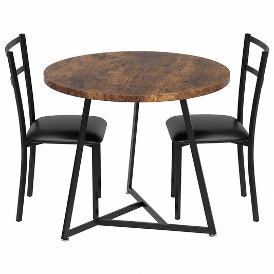 Table à manger, en cuir, avec 2 chaises, rembourré, coloris brun, 2 places, pour la salle à manger