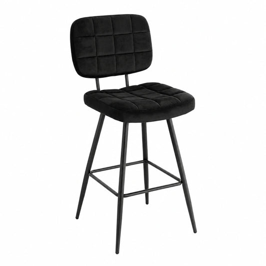 Chaise, rembourré, en métal et velours, coloris noir, pour la salle à manger ou la cuisine