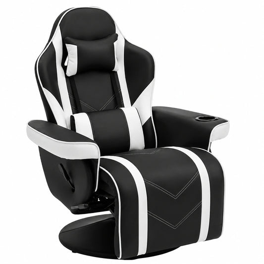 Fauteuil, avec porte-gobelet, réglable, en cuir, coloris blanc, pour le salon ou la chambre