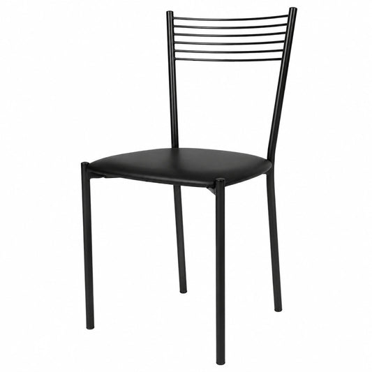 Chaise, en acier et cuir, rembourré, coloris noir, pour la salle à manger ou la cuisine